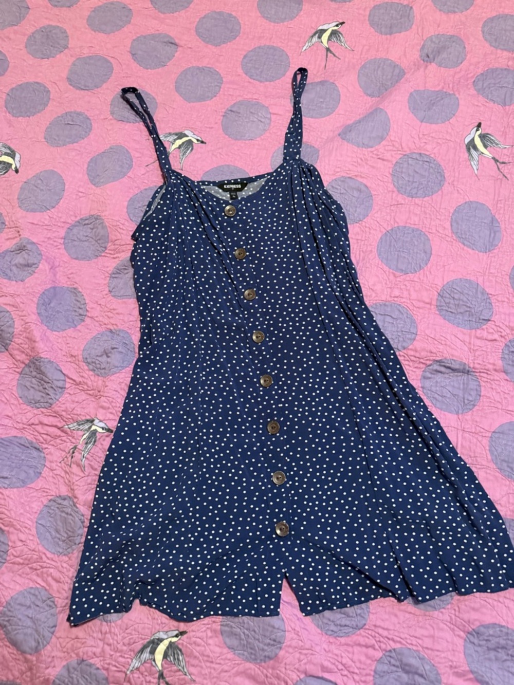 Express Navy Blue Polka Dot Mini Dress